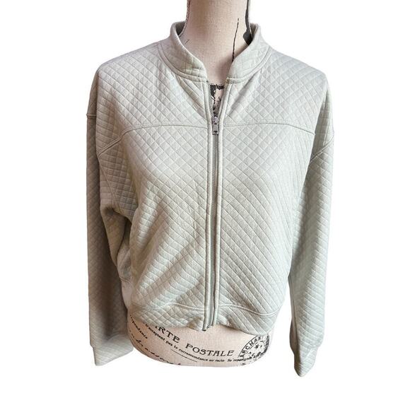 NEW Gilly Hicks Green Quilted Jacket Size M Pockets Zipper Front Mock Neck - Picture 1 of 9